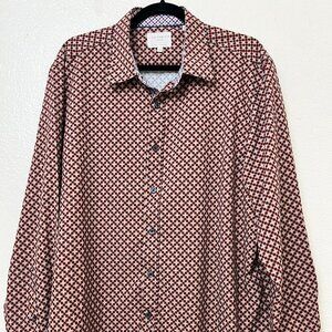 Con.Struct Slim Fit 4 Way Stretch Brown Print Button Down Flip Cuff Shirt XL‎